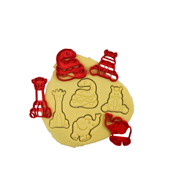 Thème Animaux de la savane - Serpent, Girafe, Éléphant, Hippopotame - Lot d'emporte-pièces