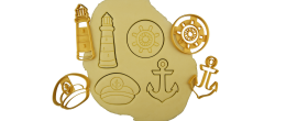 Thème Marin - Phare, Ancre, Gouvernail, Casquette de capitaine - 4 emporte-pièces à l'unité ou en lot