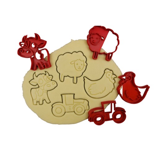 Thème Animaux de la ferme - Mouton, Poule, Vache, Tracteur - Lot d'emporte-pièces