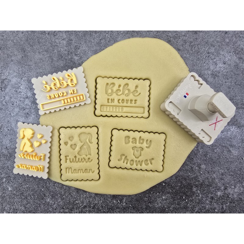 Pivofix - 3 plaques sur le thème Baby shower - Emporte-pièce à poussoir