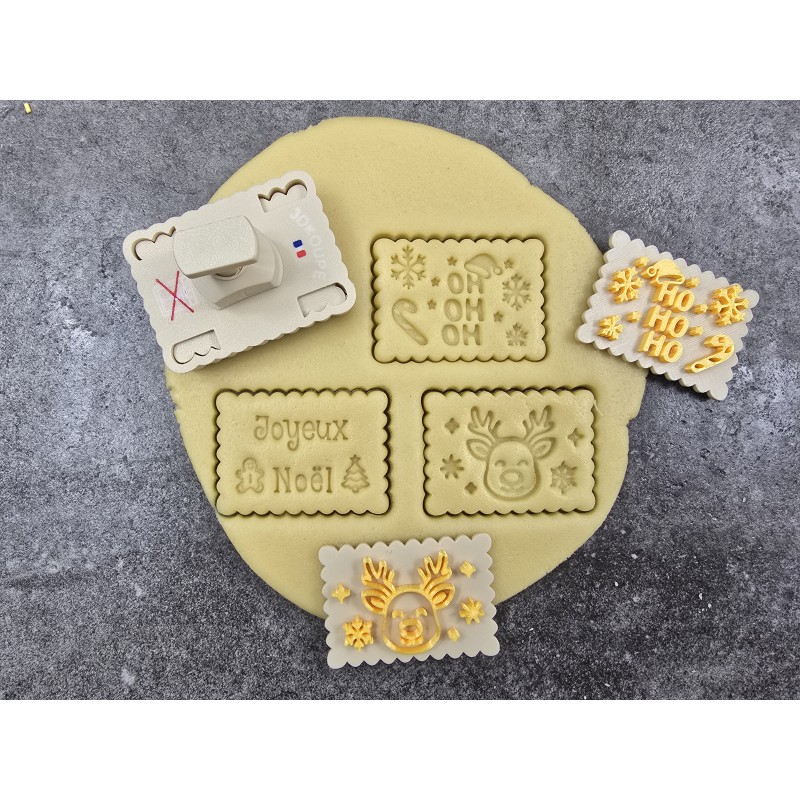 Pivofix - 3 plaques sur le thème de Noël - Emporte-pièce à poussoir - Format petit beurre
