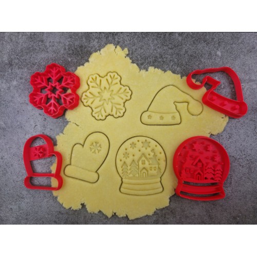 Thème Noël - Flocon, Moufle, Boule de neige, Chapeau de père noël - 4 emporte-pièces à l'unité ou en lot