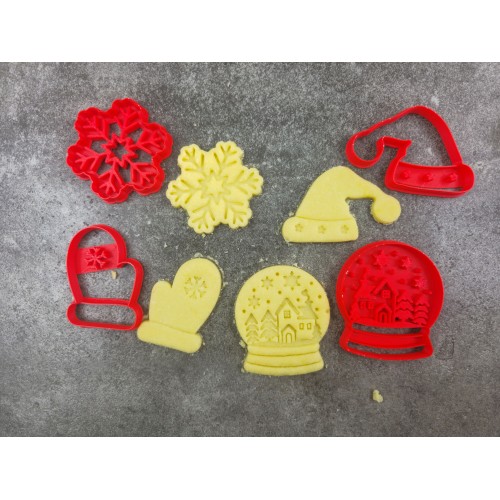 Thème Noël - Flocon, Moufle, Boule de neige, Chapeau de père noël - 4 emporte-pièces à l'unité ou en lot